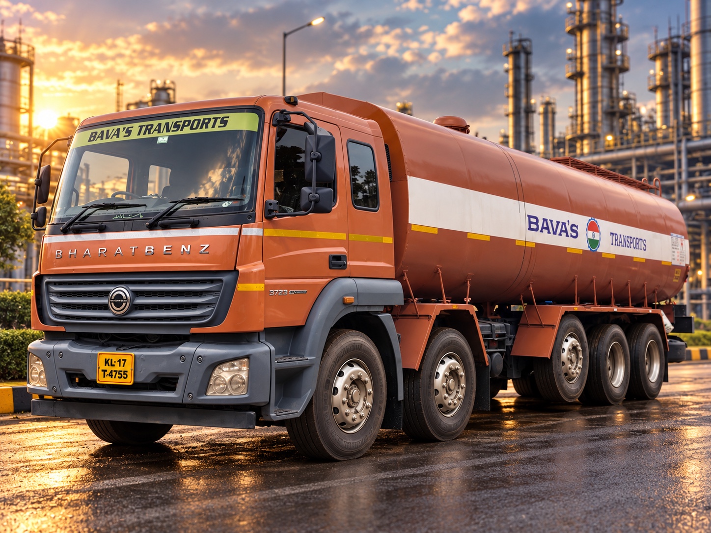 Bavas Transports BharatBenz tanker watermark